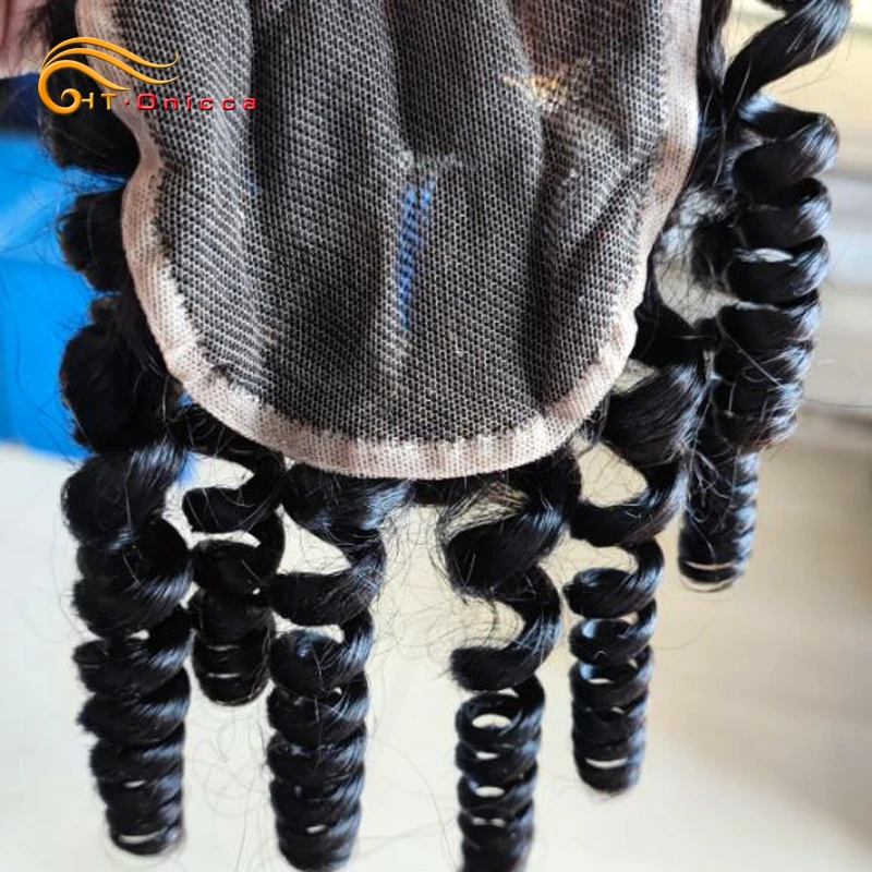 4x4 Closure Human Hair Bouncy Curly Remy Hair Light Brown Lace Indian Curly Closure for Black Women