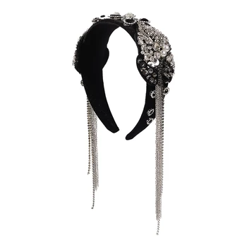 

Vintage Pearl Hair Bands For Women Lady Metal Long Tassel Hairband Velvet Rhinestone Headband Retro Palace Hair Accessories