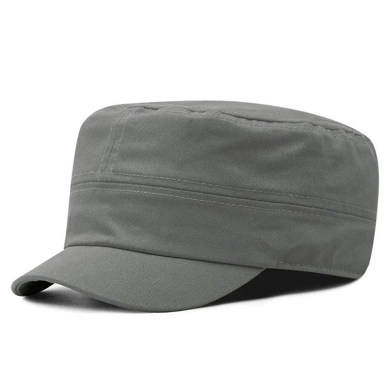 Мужские Солнцезащитные шапки с большой головкой, полностью закрытые плоские армейские кепки, мужские одноцветные кепки размера плюс, мужские короткие бейсболки с острым носком, размеры s, m, l - Цвет: green gray M