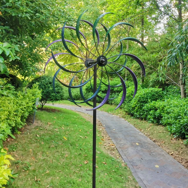 Fém Szélmalom Színes Fűzfálalevelek Kettős Irányú Szél Fonó Kültéri Kerti Gyep Dekoráció Forgó Díszek - Image 2