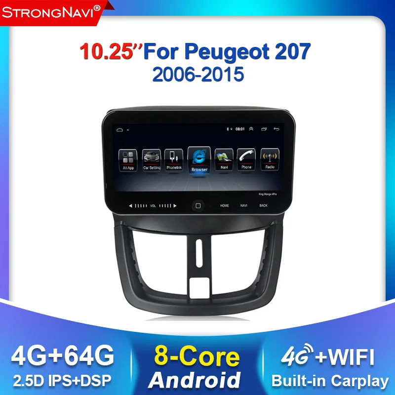 Автомобильный мультимедийный плеер с GPS навигацией DSP Android 10 25 ''для Peugeot 207 2006 2015