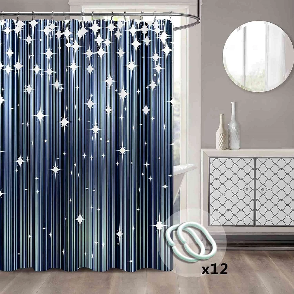 Cortina de ducha con diseño de estrellas y rayas visillo con purpurina y cielo estrellado para bañera, decoración de baño, tela impermeable con de ducha| - AliExpress