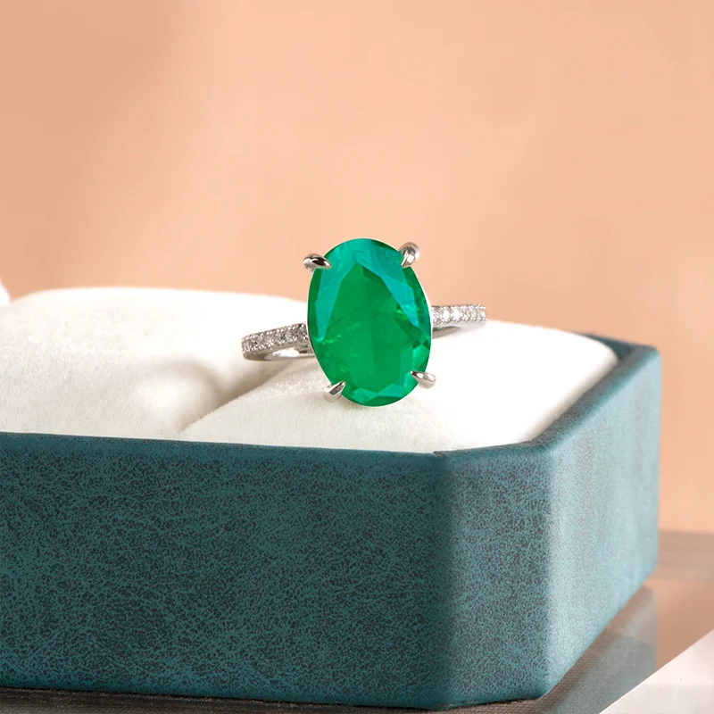 Silver Emerald Gemstone Ring For Women Engagement Wedding Promise Party Jewelry Gift 925 Sterling Female