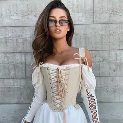 Army Green Lace-up Fish Bone Tunic for Ladies Sexy Fashion Girdle Collocation Skirt Little Fairy Princess Wear Women's Belt O2Z4