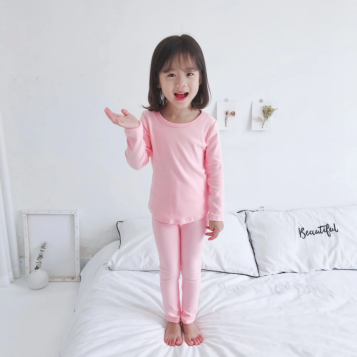 Kid pajama set o neck autumn winter candy color