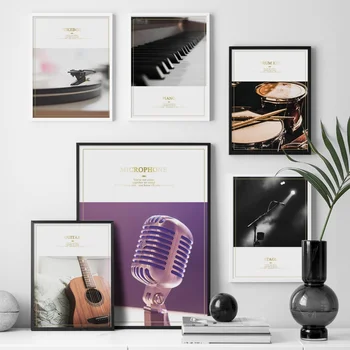 

Wall Art Canvas Painting Piano Drum Guitar Microphone Music Quotes Nordic Posters And Prints Wall Pictures For Living Room Decor