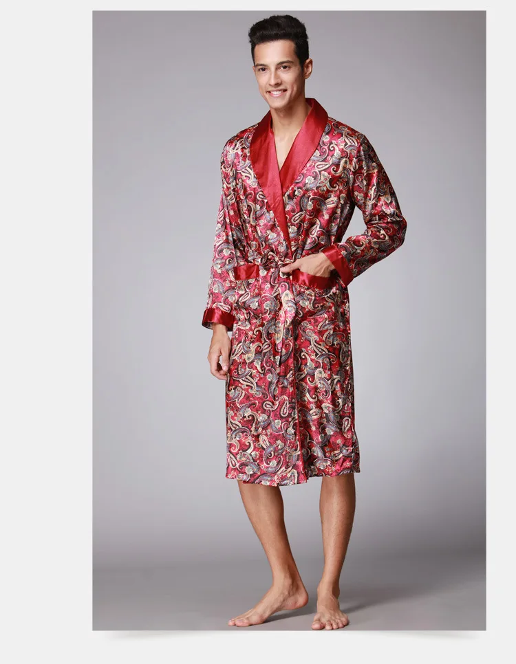 Высокое качество Navyblue китайский мужской отложной воротник кафтан халаты традиционные мужские пижамы ночное кимоно с повязкой - Цвет: As picture show