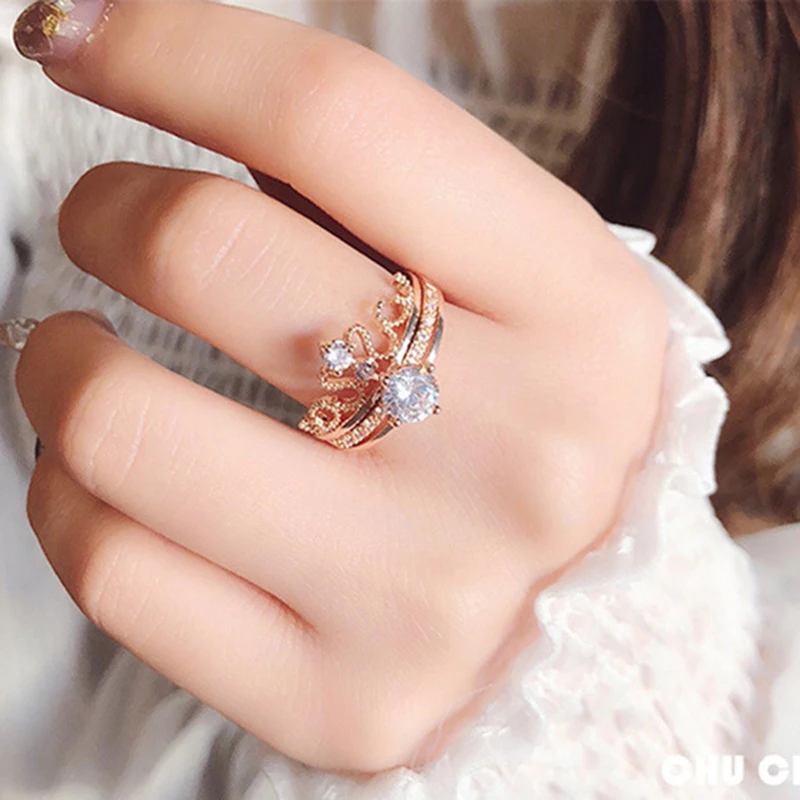 

Zircon Crown 2pcs Ring Set For Women Girls Adjustable Rings 2019 New Trendy Jewelry Accessories Multi-function Birthday Gifts