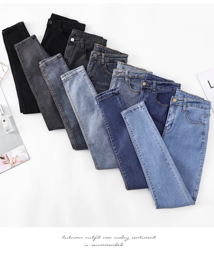 buckle jeans Fashion high-waist women's jeans 2020 new slim high-profile pencil pants stretch skinny pants casual trousers Karo888 high waisted jeans