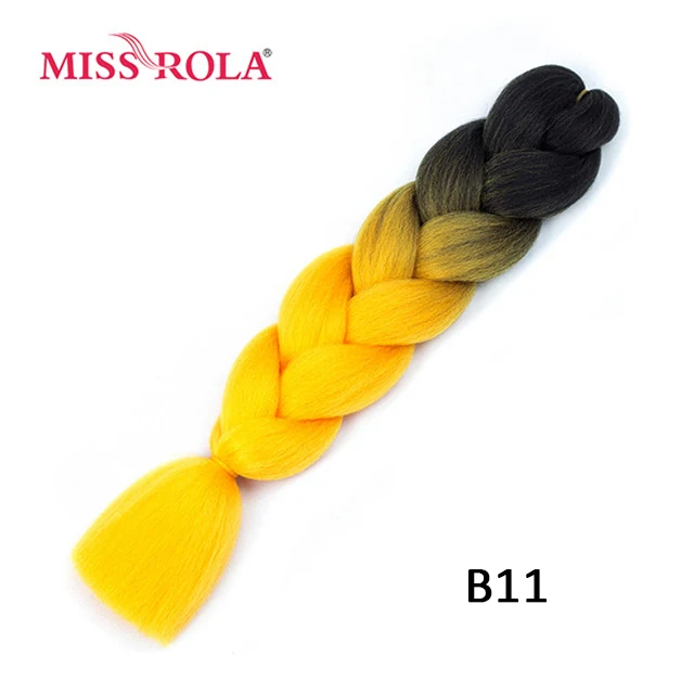 Miss Rola Synthetic Support Wholesale 100g 24 Inch Jumbo BraidsPink Green Yellow High Temperature Fiber Ombre Hair Extensions B11