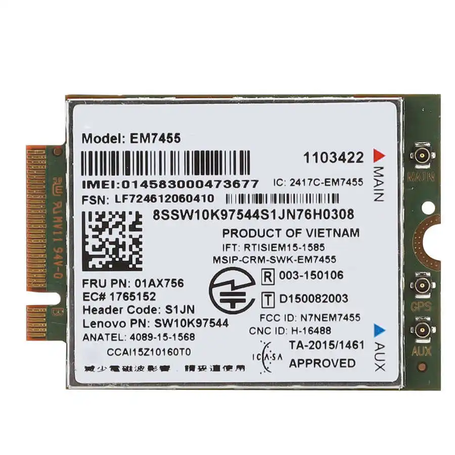 EM7455 4G Network Card Module for ThinkPad 4G LTE NGFF/M2 Network Card Adapter for ThinkPad T460 T460p T460s UMTS/HSDPA/HSPA+ 