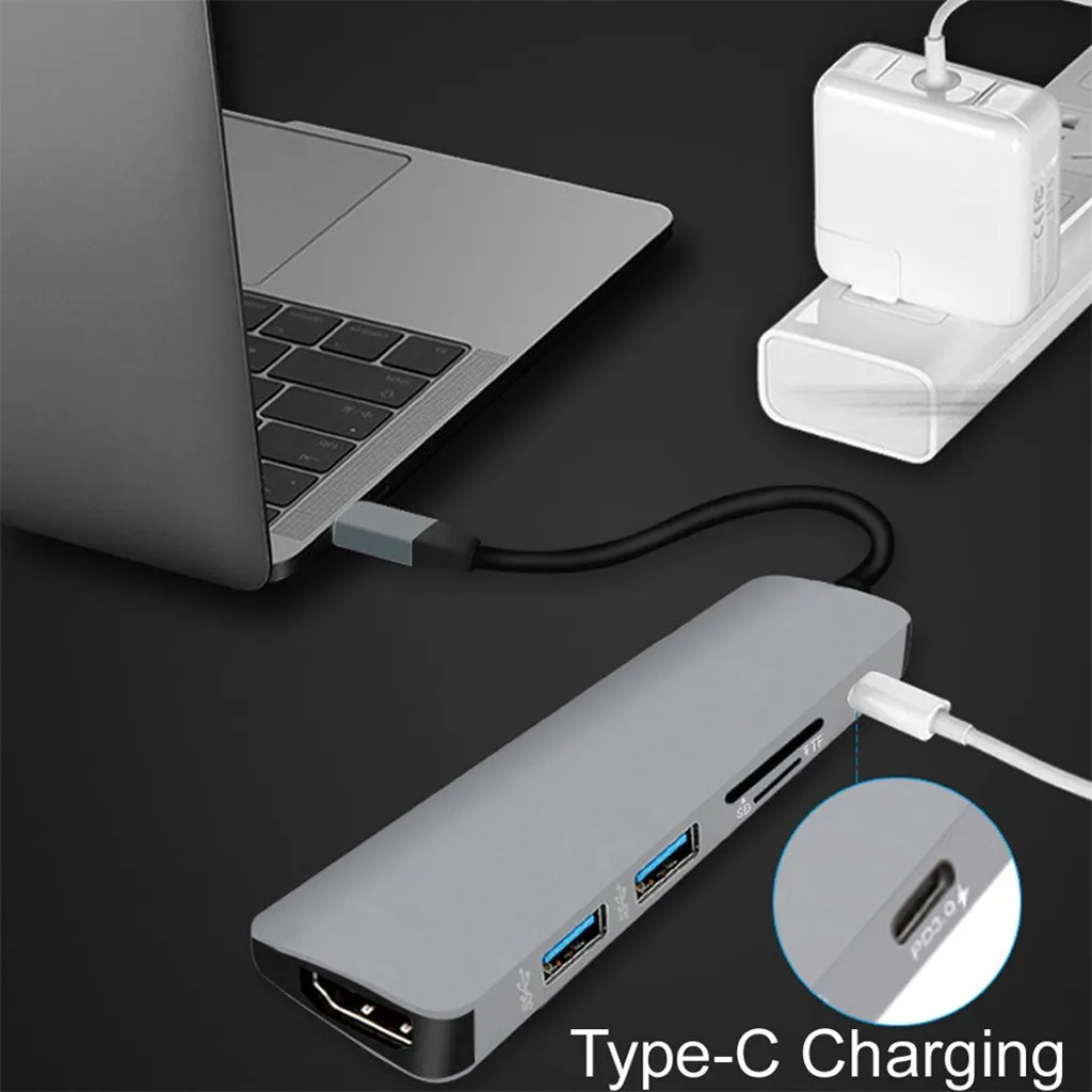 25#6в1 адаптер для компьютера type-C USB 3,0 до 4K HDMI USB 3,0 SD TF кардридер 6в1 концентратор адаптер для ПК MacBook Pro адаптер