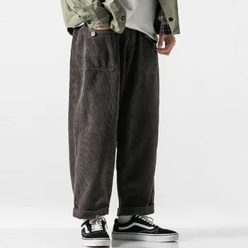 

Homem de veludo casual calça reta solta perna larga harem calças masculino vintage streetwear hip hop calças de carga moletom