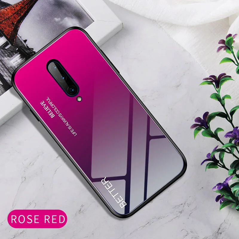 Градиентный чехол для телефона из закаленного стекла для OnePlus 7 Pro One Plus 7 Pro Ультра тонкий роскошный силиконовый бампер для Oneplus 7 1+ 7 - Цвет: Rose Black