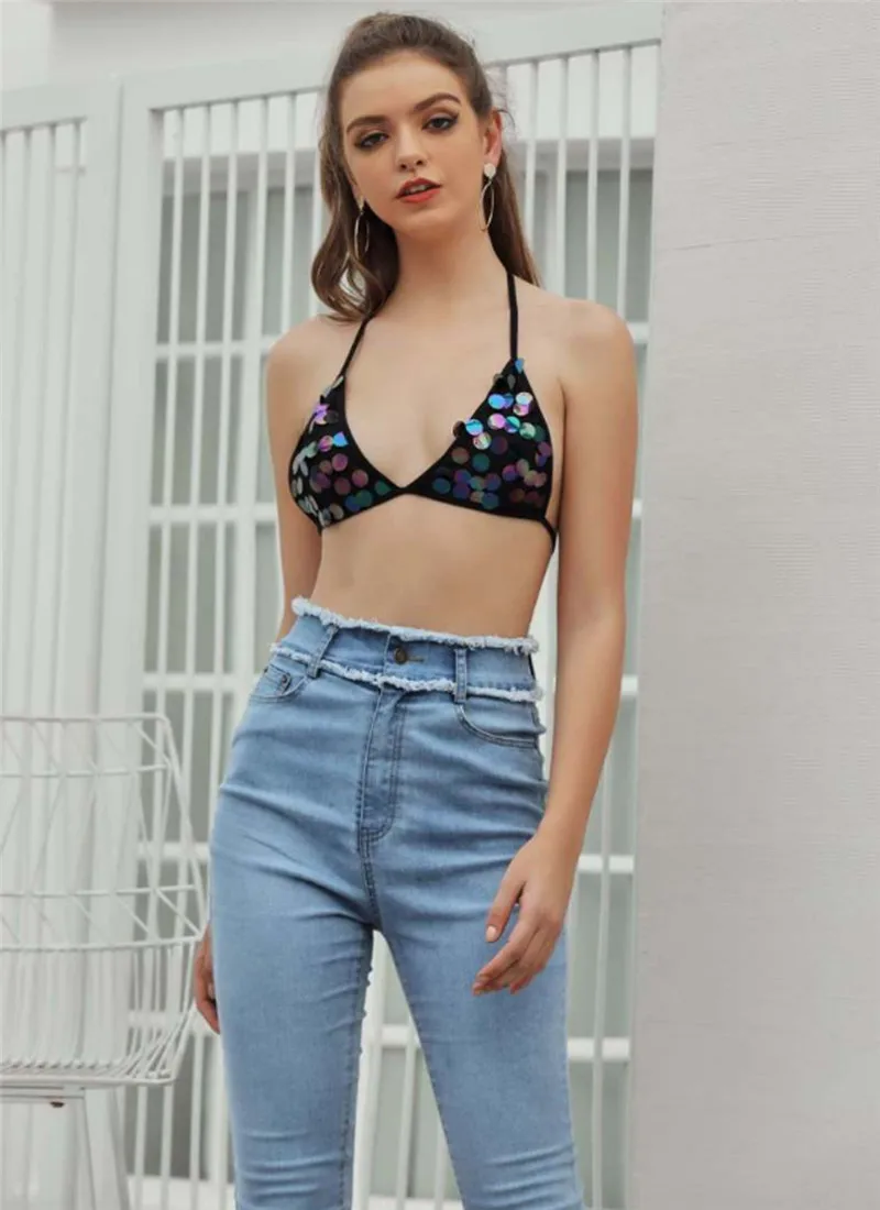 Hirigin ночной клуб бюстгальтер с блестками Повседневный укороченный топ пляжное Бикини женское нижнее белье, бюстгальтер блузка короткий топ, бюстгальтер без косточек с блестками пуш-ап бюстгальтер