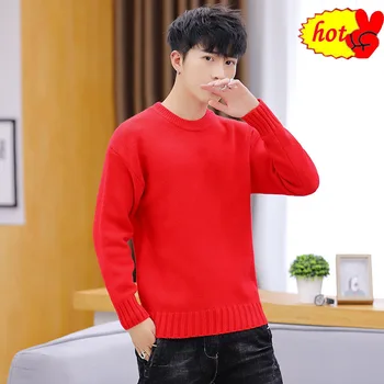 

Sleeve Sweater Long Men Winter White Yellow Red Purple Khaki Black Blue O-Neck Solid Thick Pullovers Casual Mens Sweaters