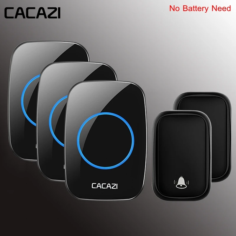 

CACAZI Self-powered Doorbell Wireless No Battery Required Door Bell Button 2 Receiver US UK EU Plug AU Adapter Home Call Bell