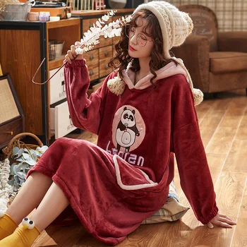 

Autumn and winter women's flannel nightdress dress long sleeve warm dress comfortable casual home clothing printing cute nightdr