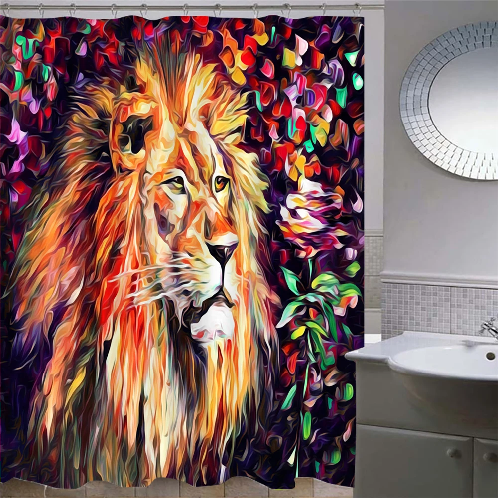 

3D Animal Cat Leopard Lion Tiger Pattern Shower Curtain Set Highland Cows Wolf Home Bathroom Decor Curtains Boys Gift