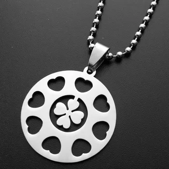 

10 stainless steel lucky love heart four-leaf clover petal flower grass plant amulet round multiple lovers necklace jewelry