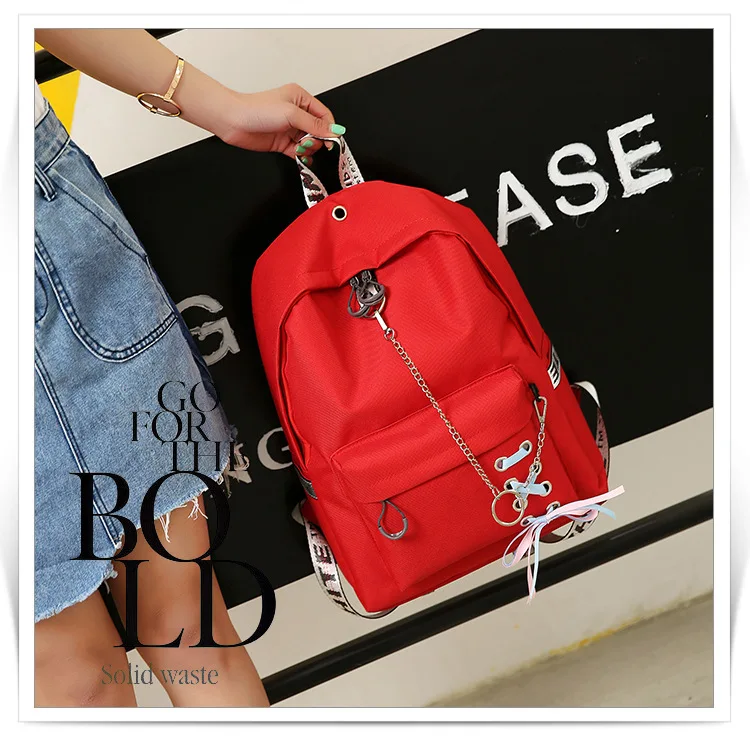 New Style Iron Hoop Canvas School Bag Women's Korean-style Harajuku Trend Backpack Solid Color Backpack Early High School School
