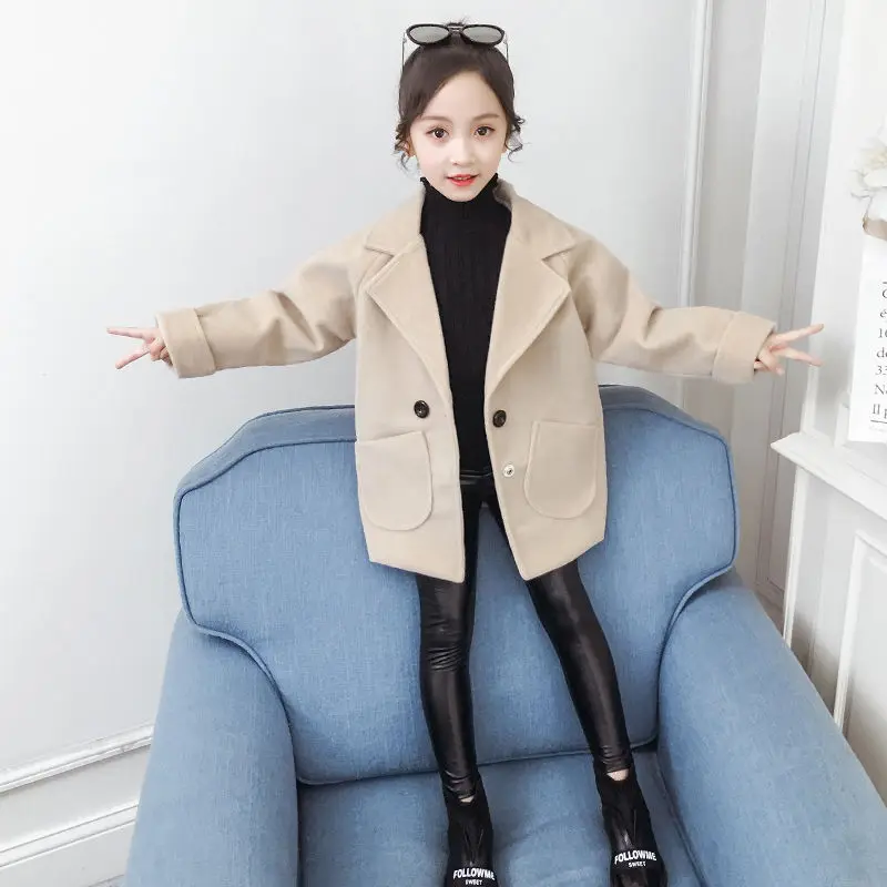 Girls autumn new autumn dress woolen coat girls long-sleeved clothes in the big children's long trendy coat - Цвет: Серебристый