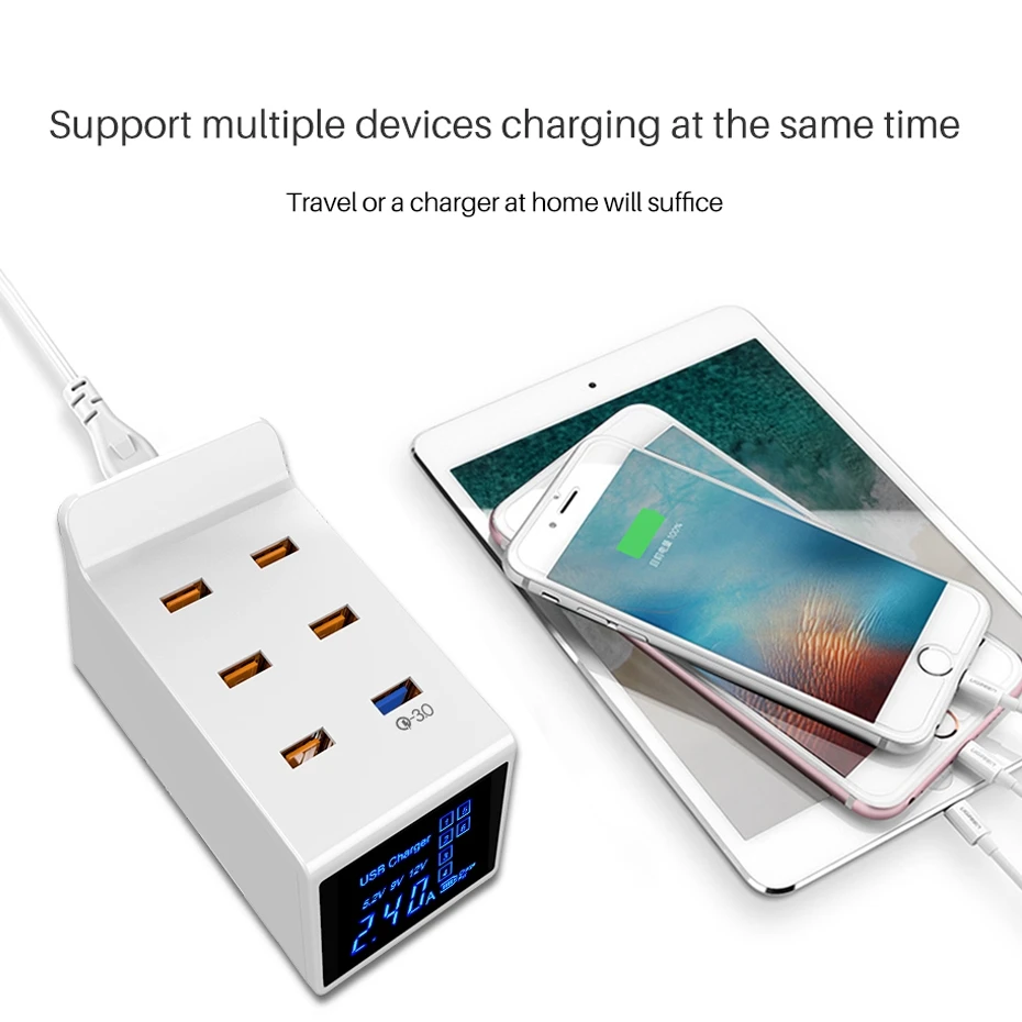 40 Вт QC 3,0 USB+ 5 usb портов многофункциональное зарядное устройство для путешествий со светодиодный дисплеем для iPhone huawei samsung Xiaomi onePlus 7T