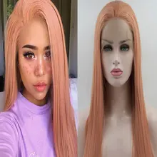 Bombshell персиковый розовый длинный прямой синтетический 13*4 парик на кружеве бесклеевой термостойкие волокна свободный пробор для белых женщин парики