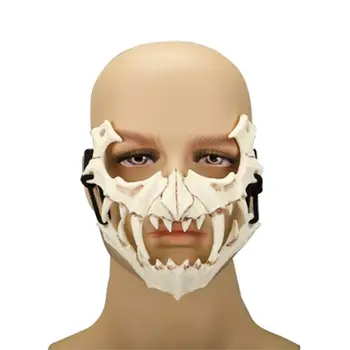 

New Half Animal Horror Mask Long Teeth White Bone Resin Party Mask Masquerade Party Cosplay Costume Dragon Tiger Mask