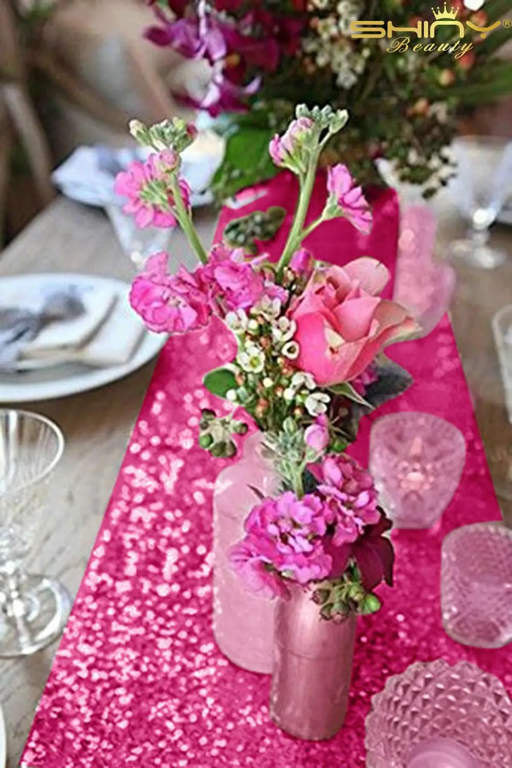  Table Runner Fuchsia 13x84 Inch Multicolor Sequin Table Runners Table Decoration for Banquet-M1015