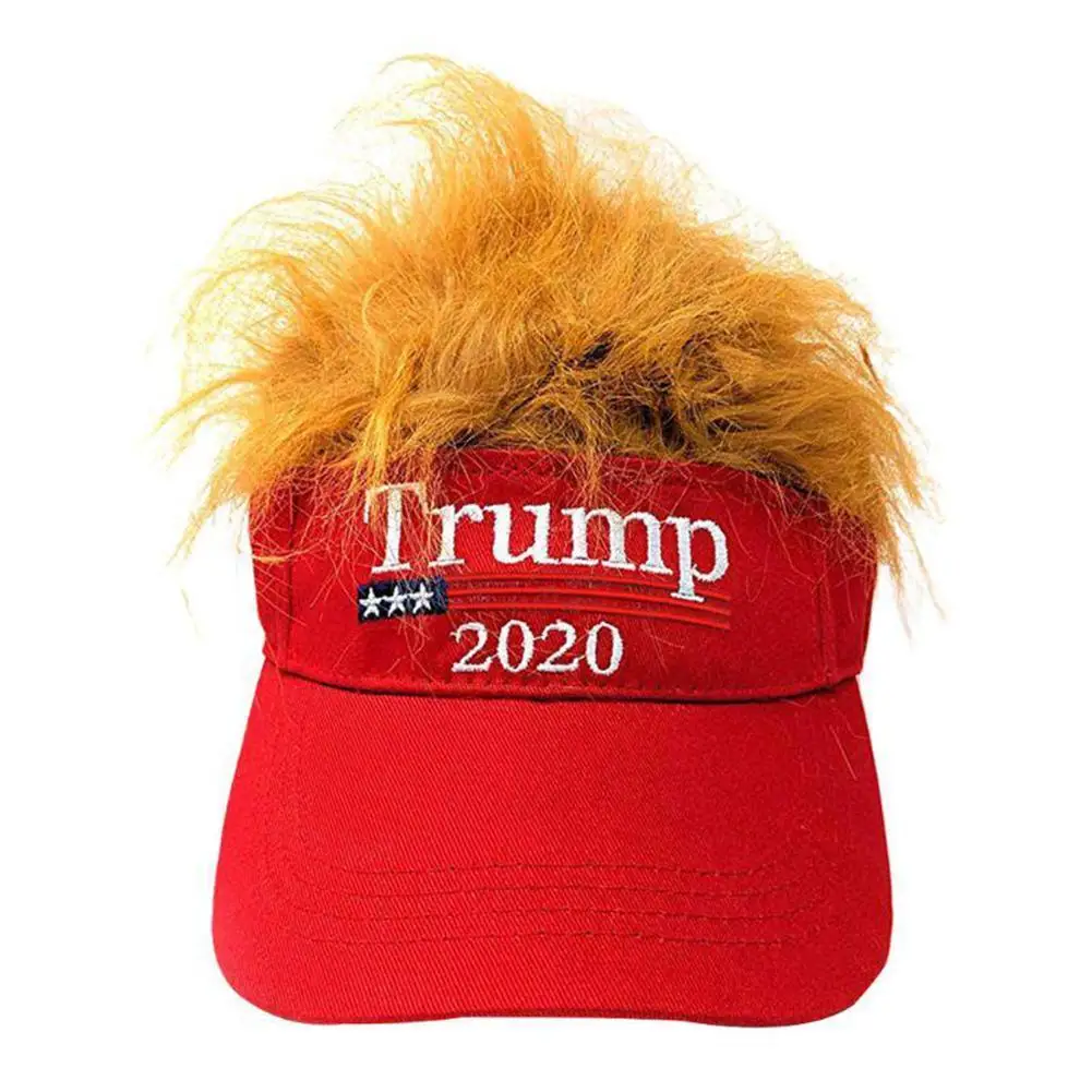 

President Donald TRUMP 2020 Red Trumpy Visor Hat w/Gold Hair Golf Cap G2R1