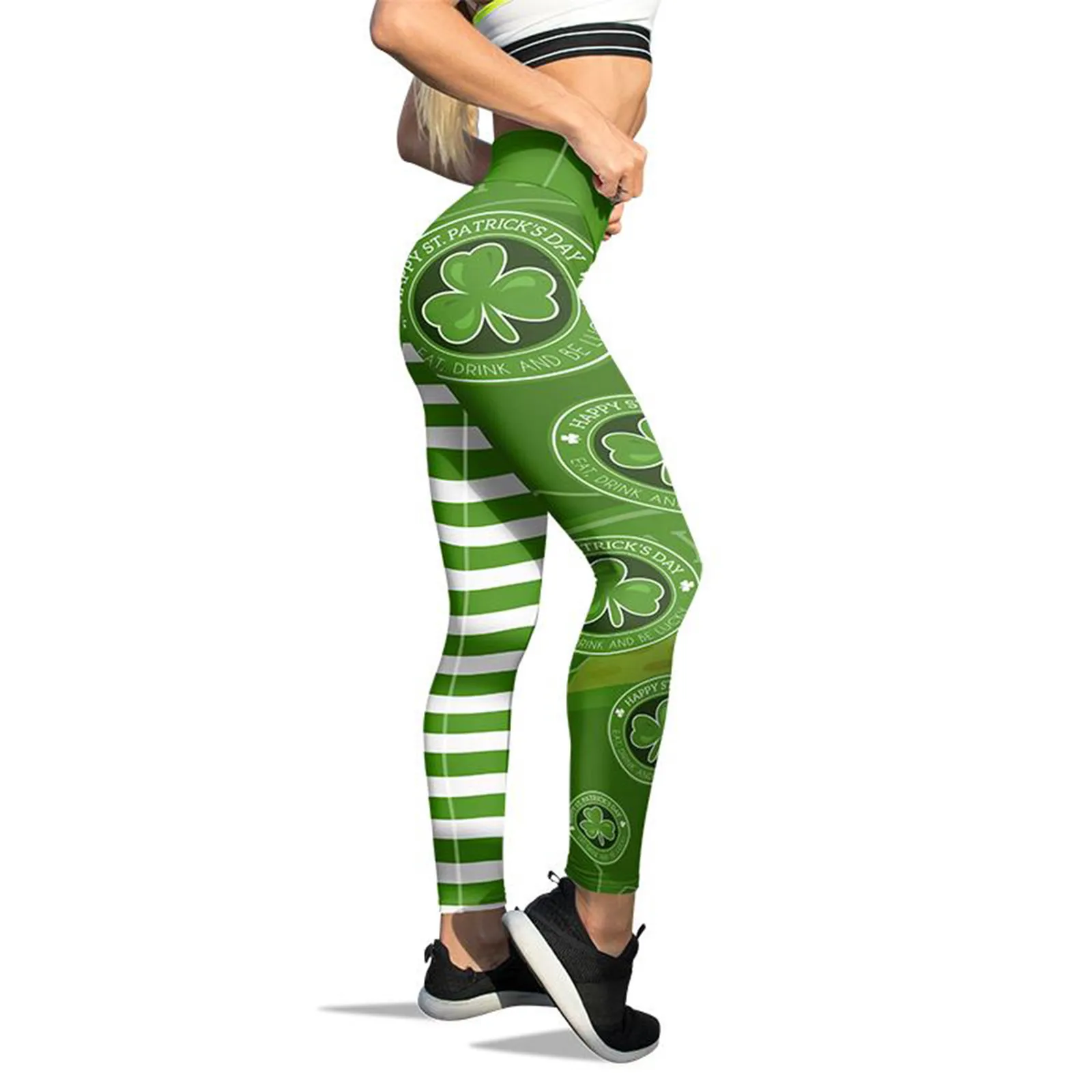 

Good Luck Green Leggings Women Four-leaf Clover Printed Paddystripes Pants Print Skinny Pants For Fitness Running Pilates Tights