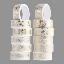 Bande adhésive décorative en feuille d'or, 12 rouleaux/ensemble, fleur plante dorée, autocollant Washi, papeterie pour Scrapbooking, agenda, DIY bricolage