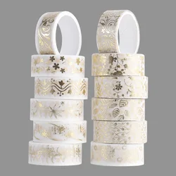 Bande adhésive décorative en feuille d'or, 12 rouleaux/ensemble, fleur plante dorée, autocollant Washi, papeterie pour Scrapbooking, agenda, DIY bricolage 