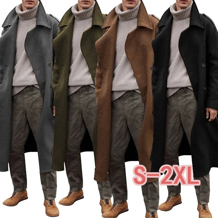 2022 autumn and winter new men's wool coat men's slim long jacket fashion boutique pure color slim men's windbreaker jacket XL