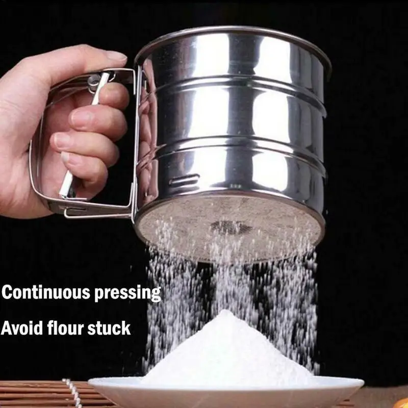 Ручной Нержавеющая сталь муки с ручным нажатием полу-автоматическая муки Экран кухонные принадлежности, приспособления для маленького Мука сито чашки