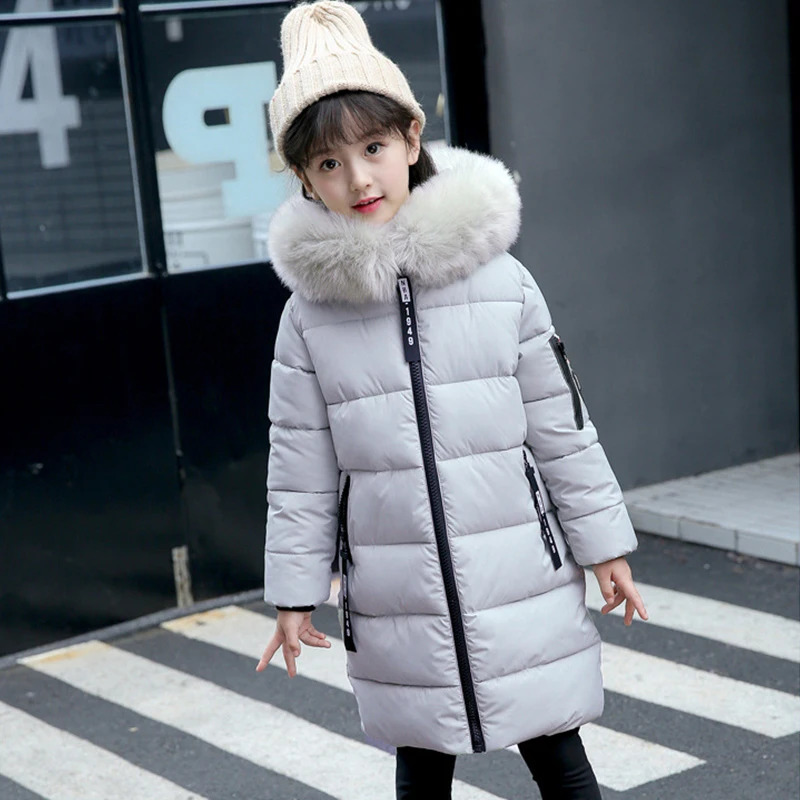 Зимний плотный теплый пуховик для девочек, новая длинная куртка в Корейском стиле, хлопковая одежда для учеников начальной школы, для детей возрастом от 4 до 15 лет - Цвет: gray
