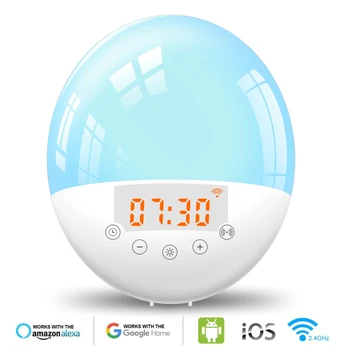 

2020 New Alarm Clock Wake Up Light Digital Snooze Nature Night Lamp Clock Sunrise Colorful Light Tuya App Voice Control Alarm