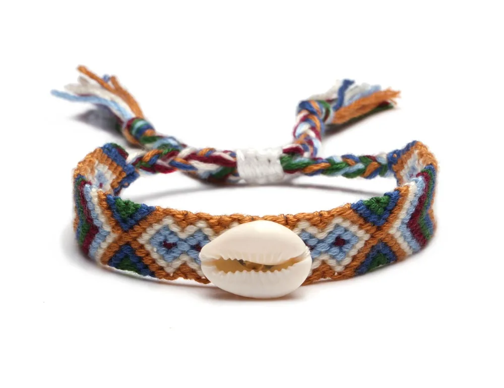 Boho Каури Seashell тканый браслет дружбы для женщин и мужчин Разноцветные нити веревки завязанные летние украшения для серфинга подарок ракушки