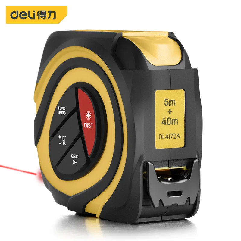 Deli 2 in 1 Laser Distance Meter Range Finder 40M Laser Tape Measure Digital Retractable 5m Laser Rangefinder Ruler Survey Tool