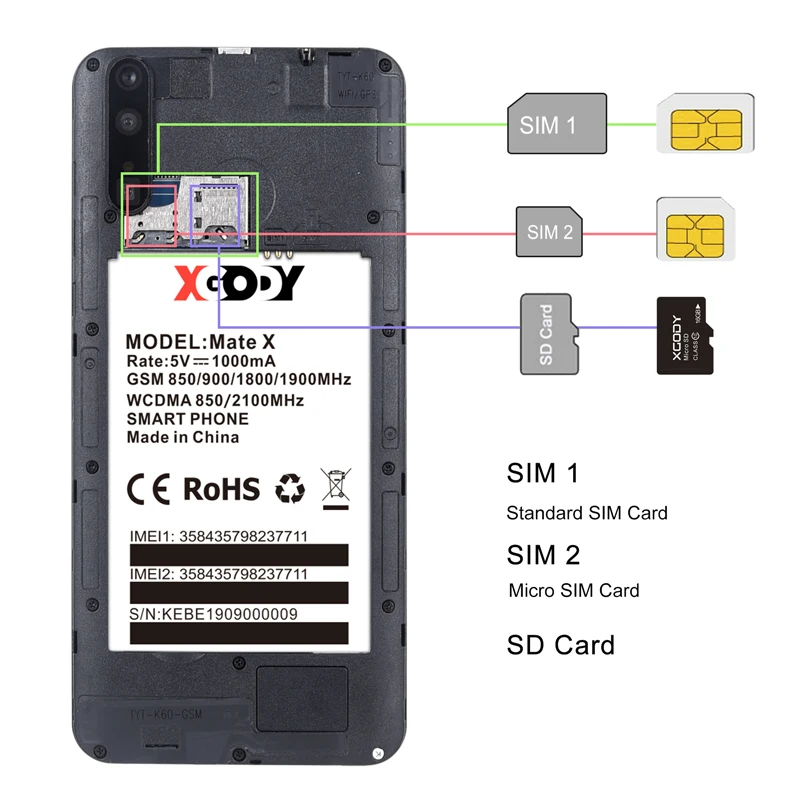 XGODY 3g Смартфон Android 9,0 " 18:9 2 Гб 16 Гб мобильный телефон MTK6580 четырехъядерный 2800 мАч Dual SIM 5MP gps WiFi mate X сотовые телефоны