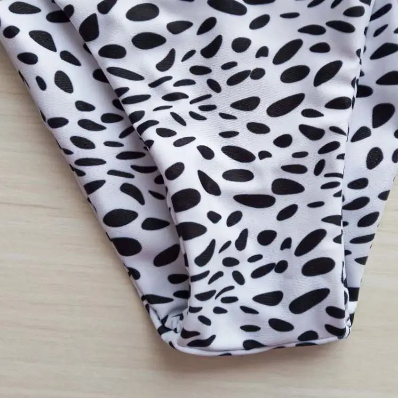 

Women Women Sexy Two Piece Bikini Set Leopard Irregular Dot Digital Printing Swimsuit Criss Cross Lace Up Backless Bra Low Waist