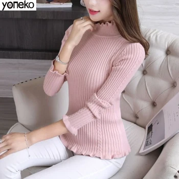 Yoneko 2020 New Flounced Half High Collar Sweater Pullover Sweater Pure Cashmere Wood Ear Wool Authentic Free Shipping KM685