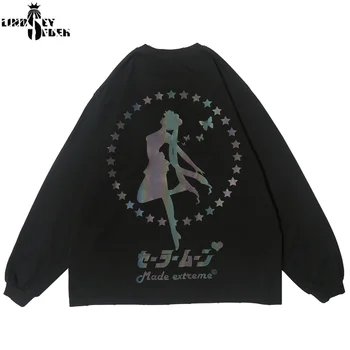 

Lindsey Seader Reflected Sailor Moon Long Sleeve Tees Shirts 2020 Mens Hipster Hip Hop Casual Streetwear Tshirts Fashion Tops