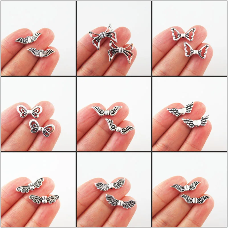 Fashion New Animal Butterfly Dragonfly Wings Angel Charms Tibetan Silver Plated Spacer Beads 6pcs silver plated angel wings connectors beads diy jewelry findings components charms pendants spacer beads for jewelry making