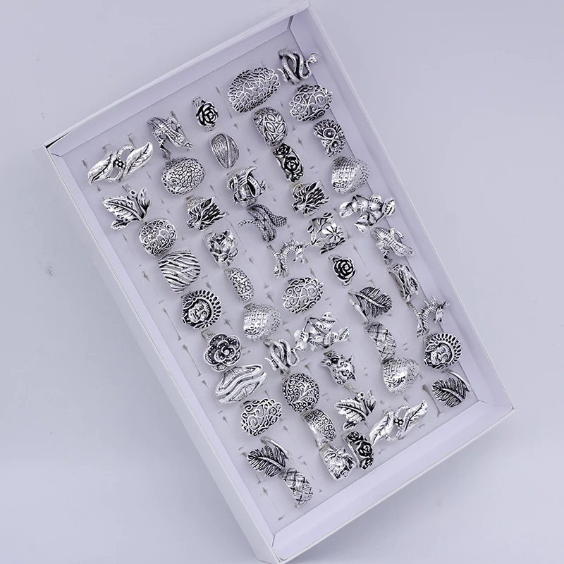 Wholesale 25pcs/Lots Vintage Mix Style Anmial Flower Rings For Women Party Gift Jewelry