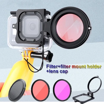 

Red Purple Filter + Filter Mount Holder Lens Cap for Gopro Hero 8 Original Waterproof Case Filter Adapter Set for Gopro 8