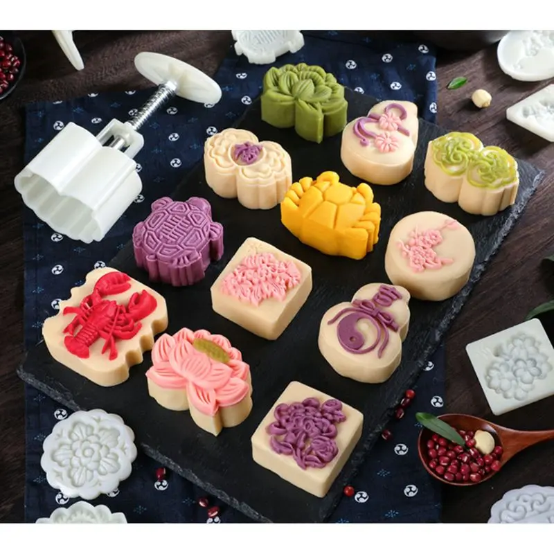 50g Moon Cake Mold Turtle Stamp Barrel Mooncake Hand Pressure Pastry Mould DIY Bakware Mid-autumn Festival