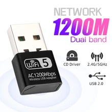 1200Mbps Mini USB Wifi Adapter Network Lan Card  For PC Wifi Dongle Dual Band 2.4G&5G Wireless Wi-Fi Receiver Desktop Laptop