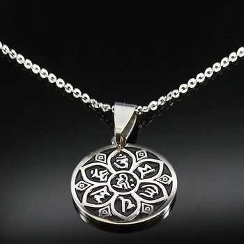 

2020 YOGA Lotus Necklace Women Silver Color Stainless Steel Statement Chain Necklace Jewellery cadenas mujer N1778S04
